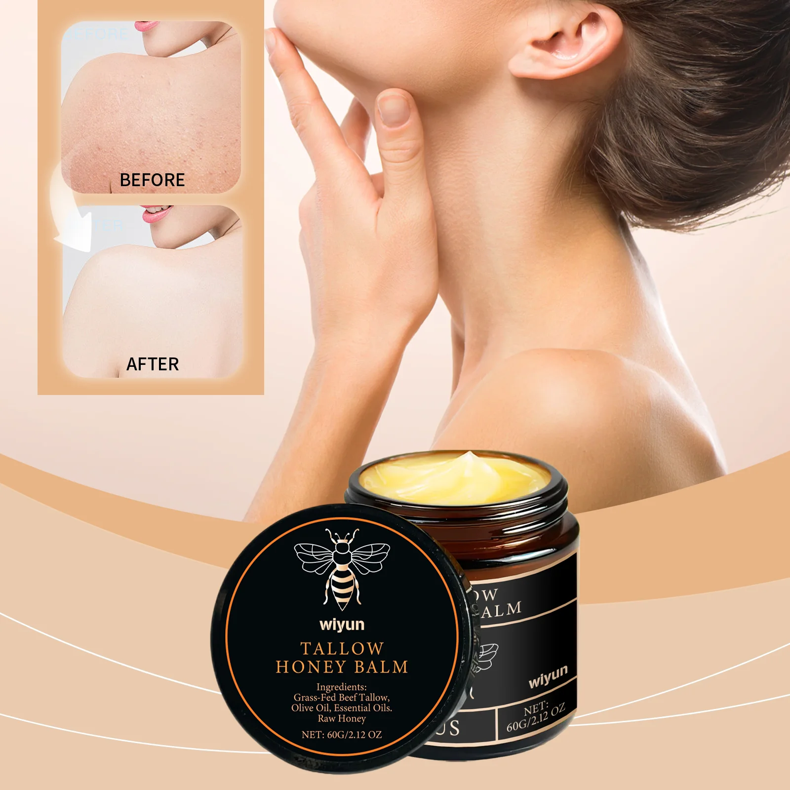 Tallow crema de miel que brilla la piel hidratante mejora la elasticidad blanqueamiento suave mejora la embotamiento reafirmante loción hidratante facial y corporal