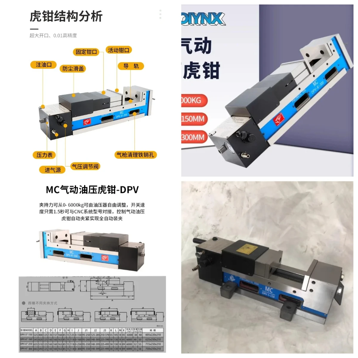 2026 Latest CNC Machining Center Hydraulic Vice, MC 5/6 Inch Double Force Pneumatic Precision Flat Nose Bench Pliers