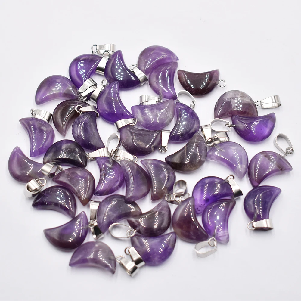 Wholesale 50pcs/lot fashion high quality natural amethysts crescent moon shape charms pendants for jewelry making free shipping