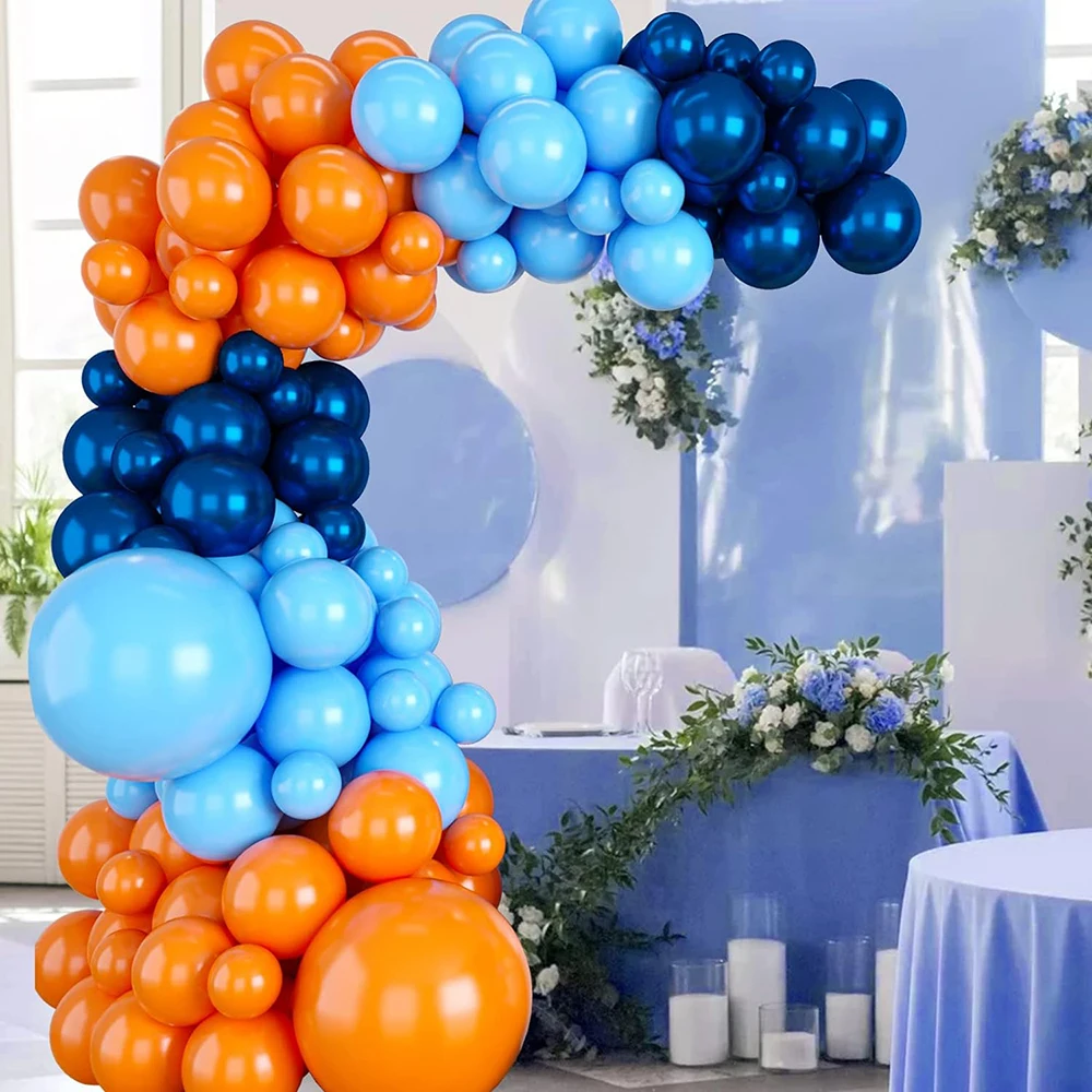 100Pcs Navy Blue Orange Balloon Garland Kit Birthday Baby Shower Balloon Arch Decoration Wedding Engagement Party Air Globos Set