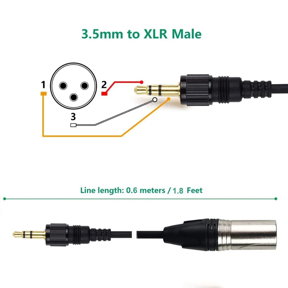 Replacement Locking 3.5mm Aux TRS XLR Balanced Cable For Sennheiser Pro Audio EW 112P G4 G4–A G4–A1 G4–G Lavalier Microphone