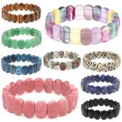 Natural Stone Square Beads Strand Bracelets Amethyst Rose Quartz Healing Crystal Rectangle Bangle Women Gemstone Jewelry Gifts
