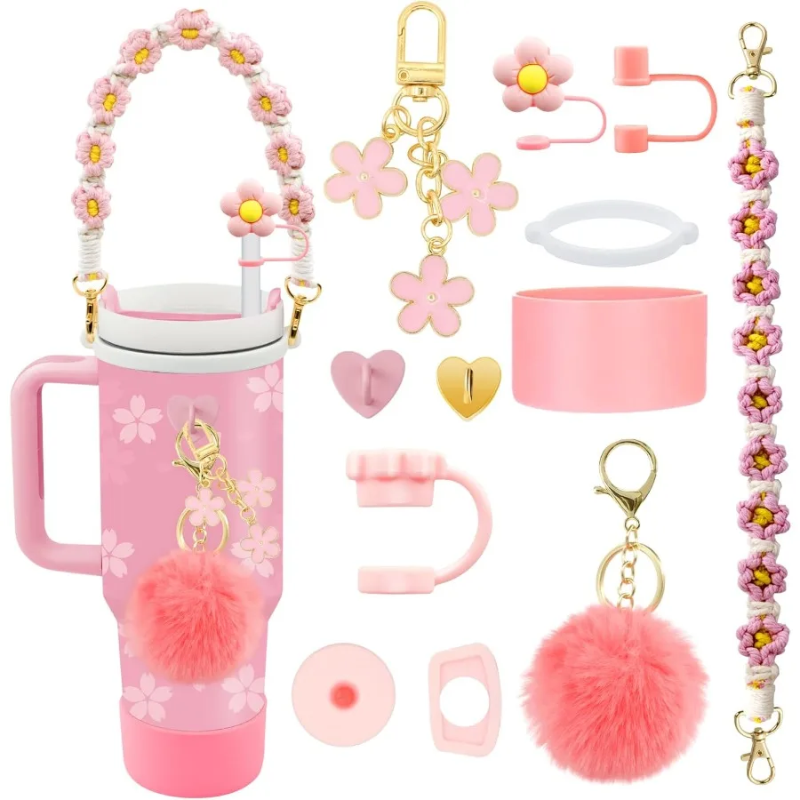 

12 шт. аксессуары для чашек для стаканов 40, 30, 20 унций, включая пробка для разлива, 3 шт., силиконовая соломенная крышка, крышка, ручка для ботинок, Str