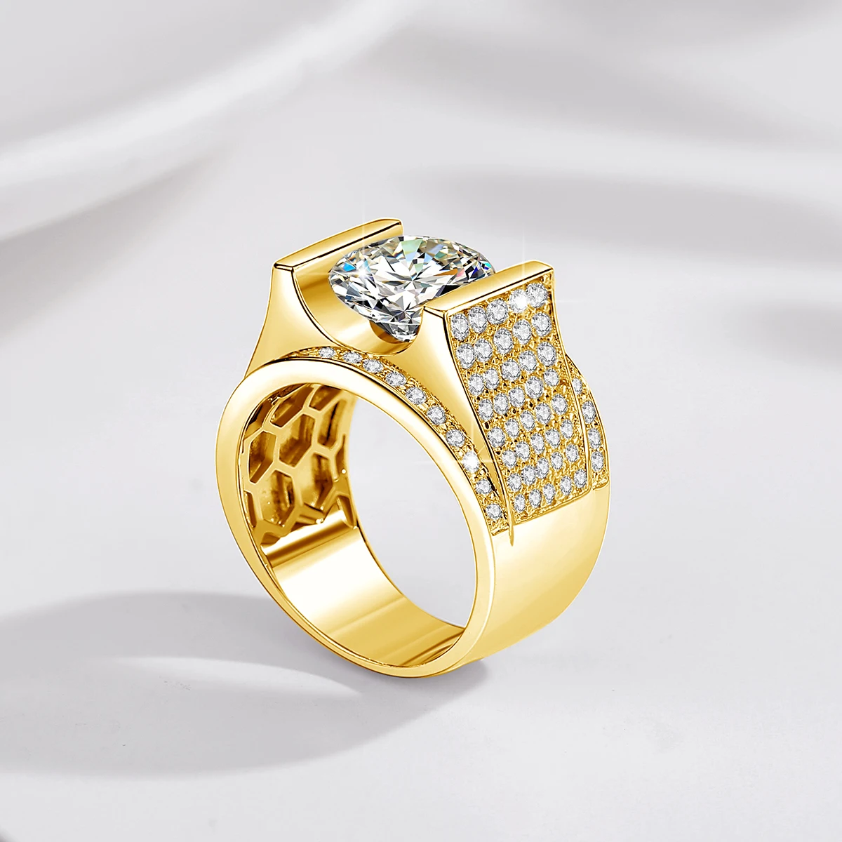 10mm 4ct Moissanite Ring For Men Gold With Certificate Chunky Hip Hop Jewelry With Stone High Quality Wedding Gift For Male Sale