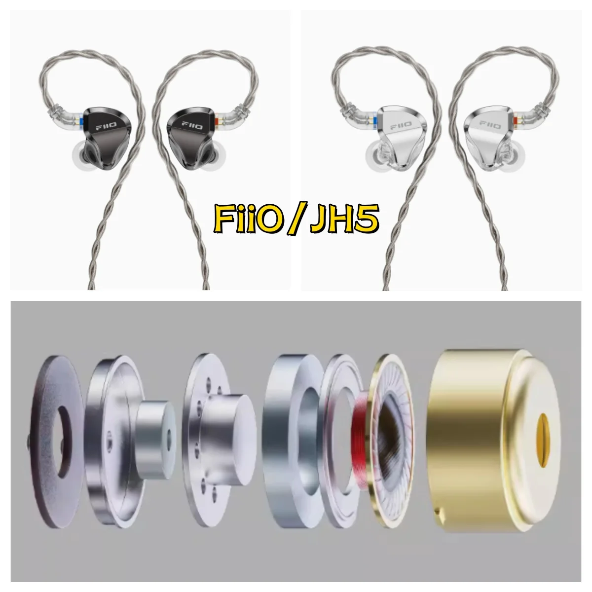 FiiO/Feisheng JH5 One Loop Four Iron Five Unit In ear Earphones 0.78mm Interchangeable HiFi Earbuds