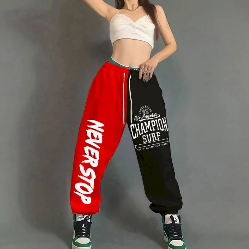 Patchwork Pants Women Clothes Casual Hip-hop Korean Style Lace-up Pants Vintage Trouser Loose Sporty Sweatpants Women Clothing