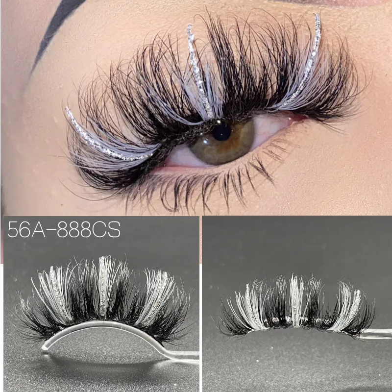 20mm/25mm Colored False Lashes Glitter Mink Eyelashes Extension 5D Pink Blue Fluffy Cruelty Free Lash red color Wholesale Makeup