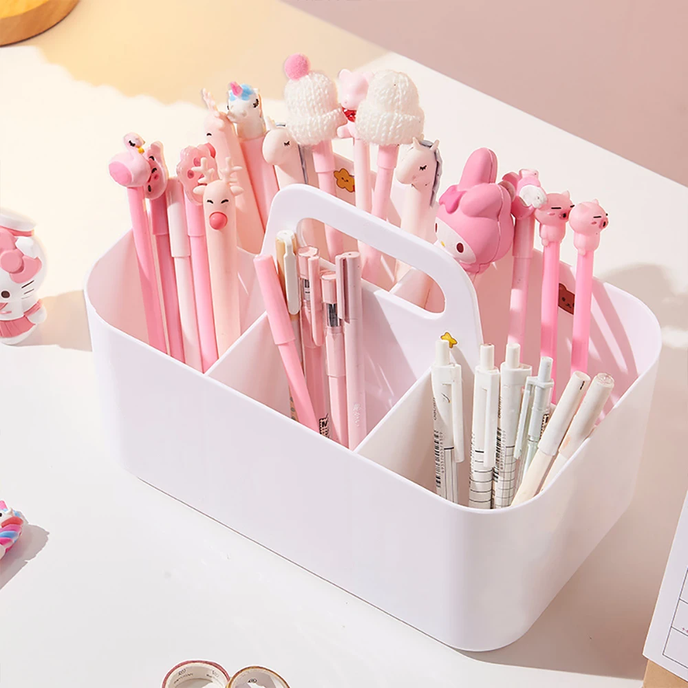 Portable Desktop Pen Holder Divided Handheld Large Capacity Stationery Storage Box Parlour Dormitory Miscellaneou Sorting Box