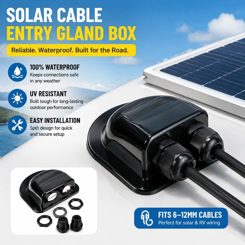 Dual-Hole ABS Solar Photovoltaic Rack Waterproof RV Roof Junction Enclosure Corrosion Resistant PV Wiring Compartment Outdoor