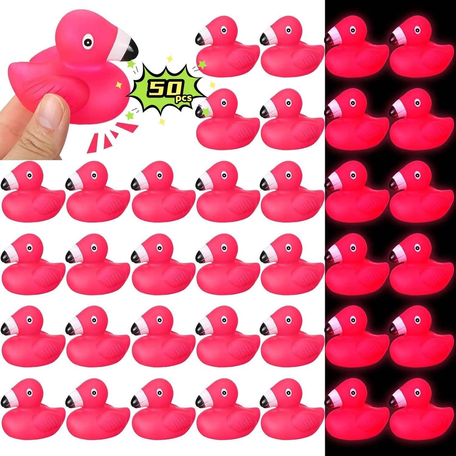 50pcs Pink Flamingo Rubber Duckies Bulk Flamingos Bath Toys Floating Squeak Flamingo Toy Holiday Rubber Ducks for Shower Party