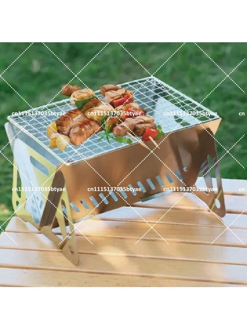 Stainless steel folding barbecue stove household outdoor charcoal skewers portable and fast second storage barbecue rack