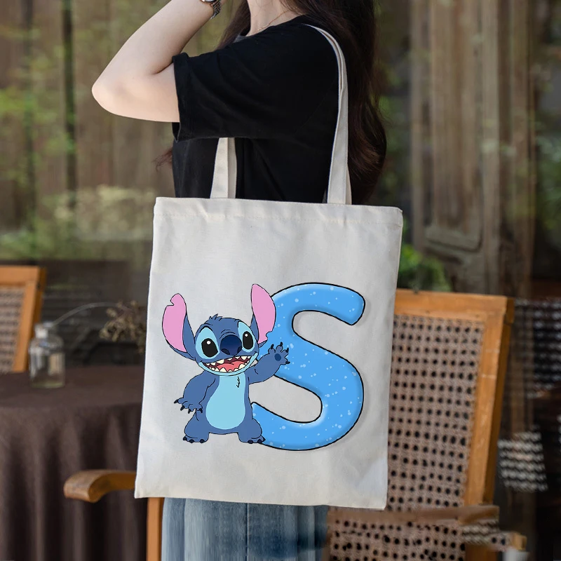 

Disney Stitch Canvas Storage Pouch for Women Cartoon Letter A-Z Printed Shoulder Bag Fashion Crossbody Bags Simple Handbag Gifts