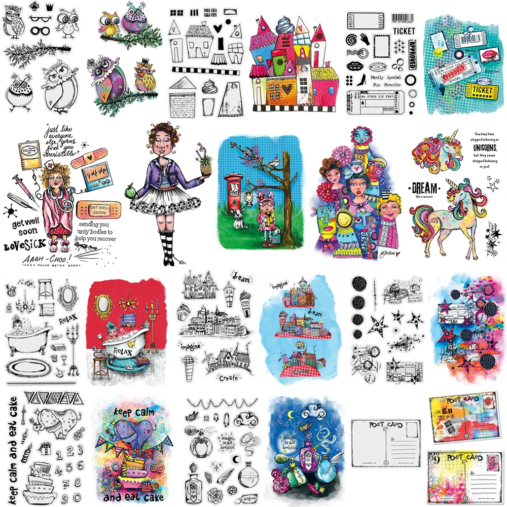 Owl Signature Cool Madam Collection Clear Silicone Stamps Build Postcard Stamp Set for DIY Scrapbooking Paper Cards Making New