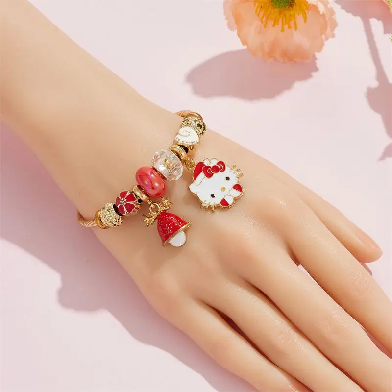 Hello Kittys Bracelet Cartoon Sanrioed Kuromi Cinnamoroll Girl Detachable Diy Bracelet Melody Women Jewelry Beads Christmas Gift