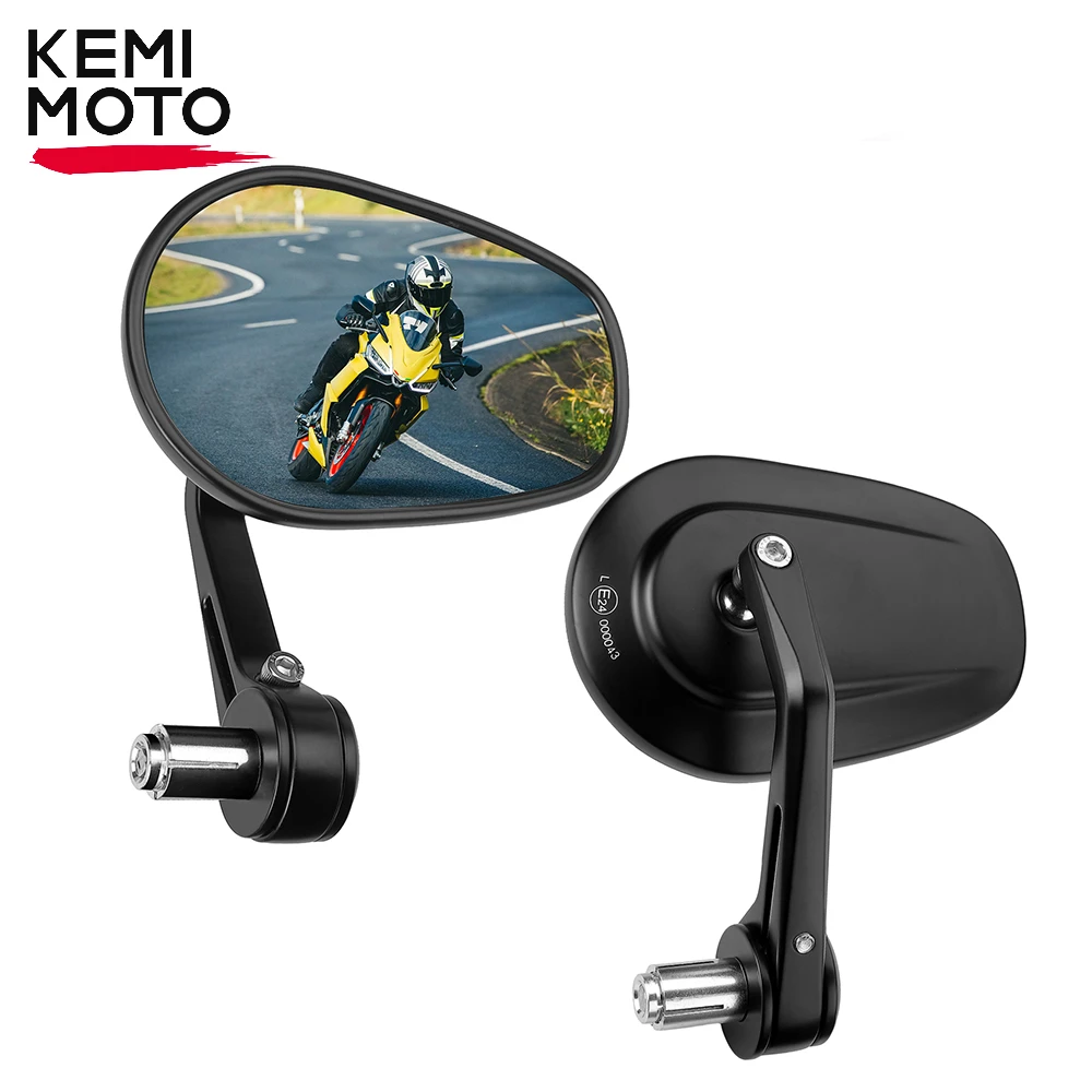 KEMiMOTO Motorcycle Handlebar End Mirror 7/8 Inch 22 mm Handlebar Mirror E24-mark Universal for BMW Rearview Bar End Side Mirror