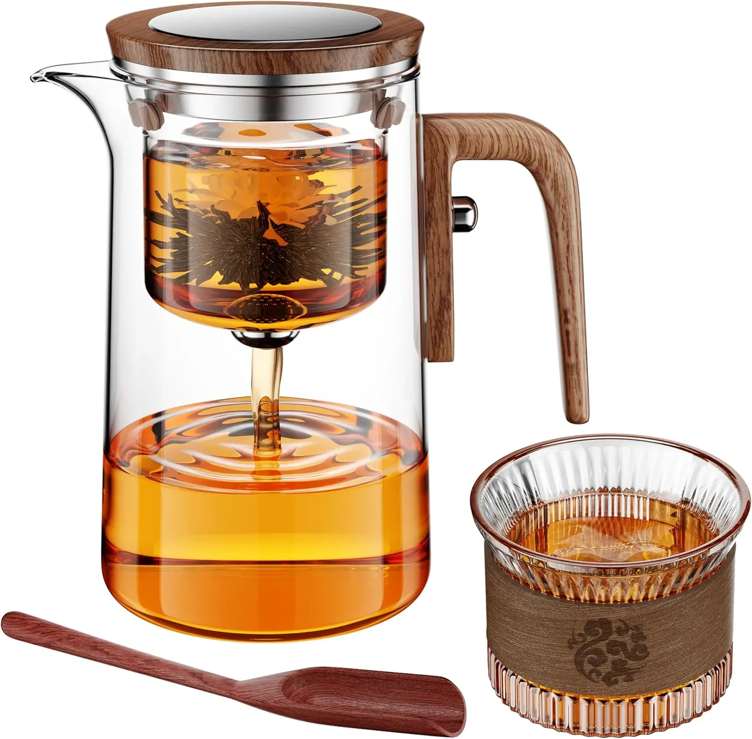 

One Touch Glass Teapot with Infuser, 800ml Tea Maker for Loose Leaf Tea, Perfect Tea Gifts Set for Tea Lovers