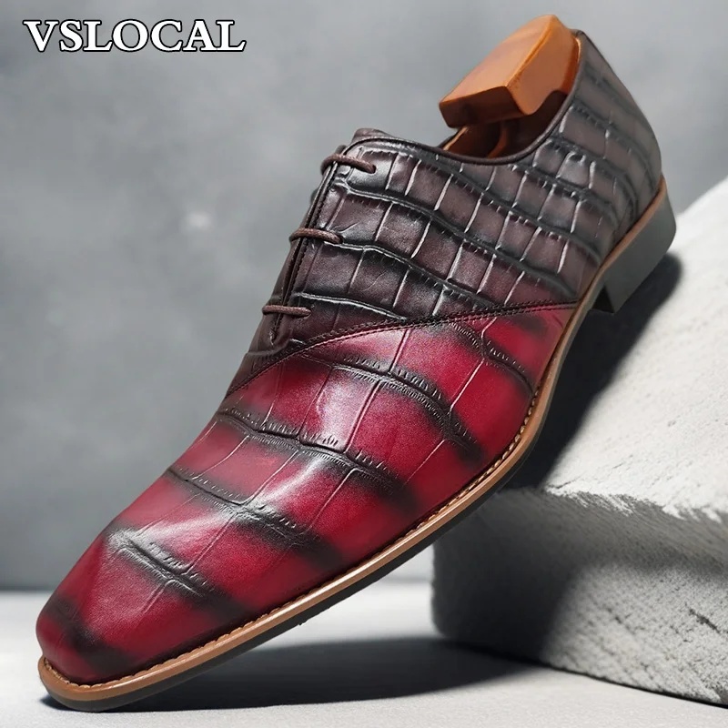 

Luxury Brand Men Oxford Shoes Lace Up Mix Color Point Toe Casual Mens Dress Shoes Wedding Office Real Leather Shoes Men