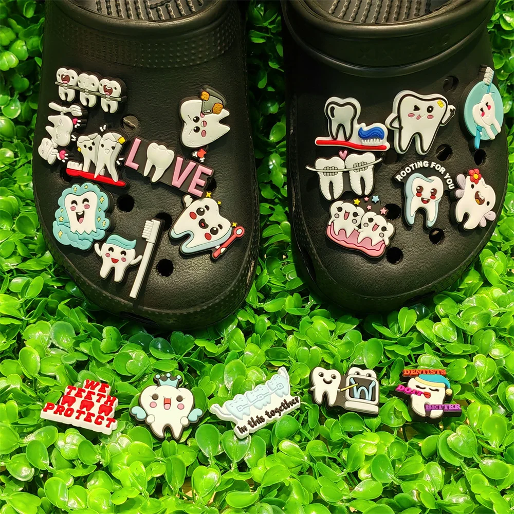 1-20pcs We Love Protect Teeth Shoes Charms Dentists in this Together Toothbrush Kids Sandals Decorations for Birthday Gifts