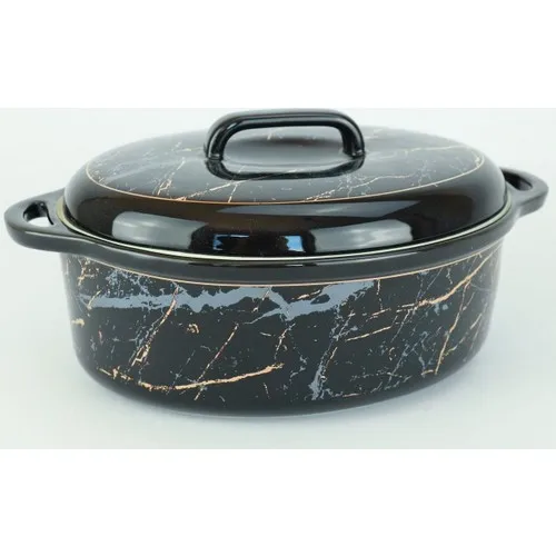 Acar Black Vanessa Porcelain Marble Pattern Oval Pots