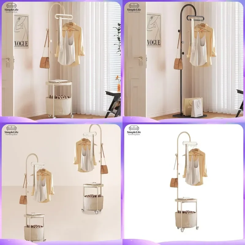 Mobile Clothes Rack with Wheels Heavy Duty Garment Rack Coat Hanger Stand Bedroom Storage Organizer for Hats Bags Jackets
