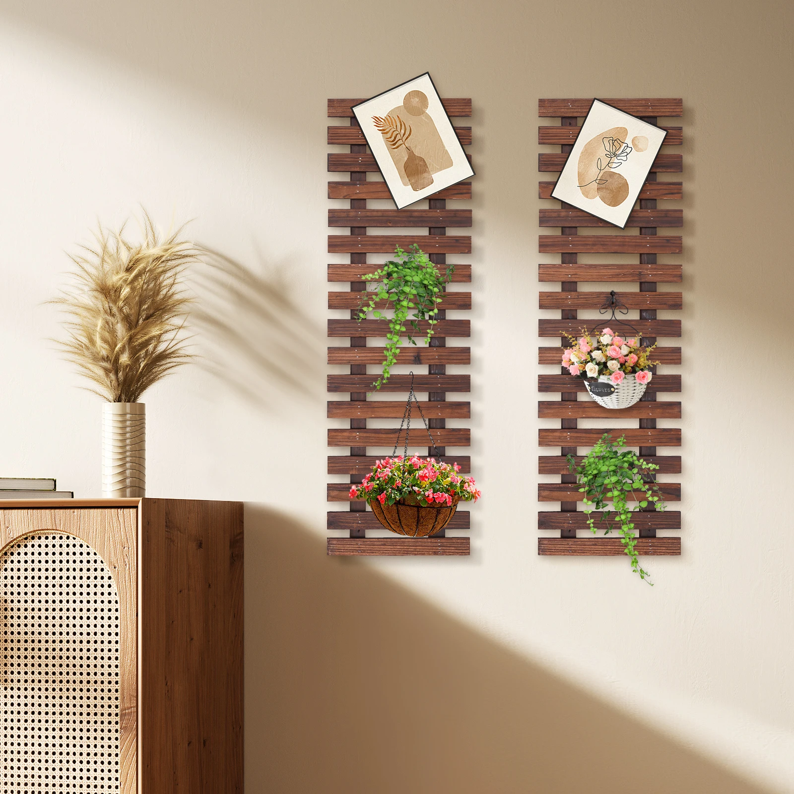 2 PCS Wall Planter Wooden Hanging Planter Rack Wooden Plant Wall Rack Thickened Crossbar Balconies Living rooms Cafes Gardens