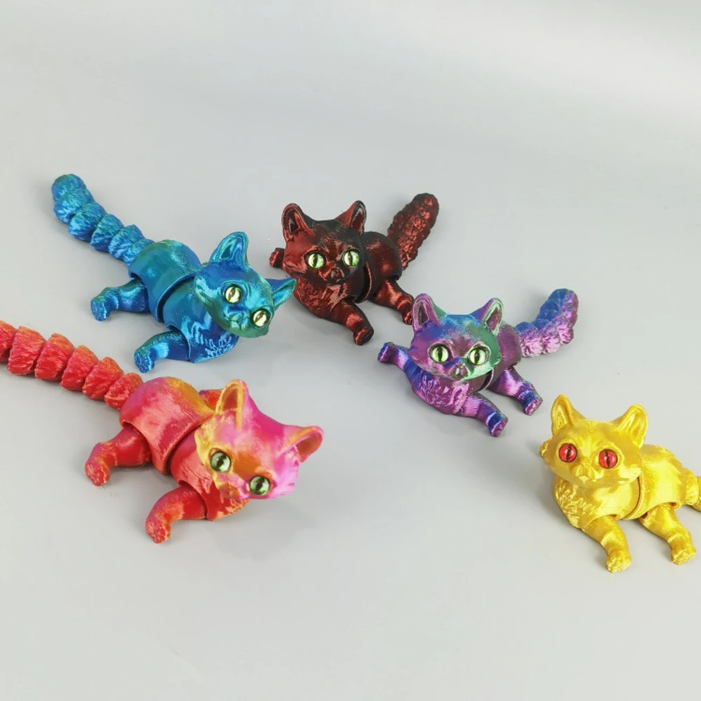 Cute 3D Printed Cat Animals Toy Realistic Figurine Articulated Cat Fidget Toy for Cat Lovers Collector Desk Home Decor