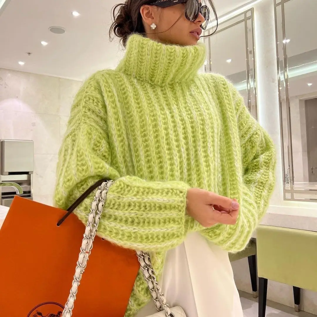 Autumn and Winter New Solid Color Pullover Women's Sweater Women's Loose Large Size Turtleneck Foreign Trade Sweater Women