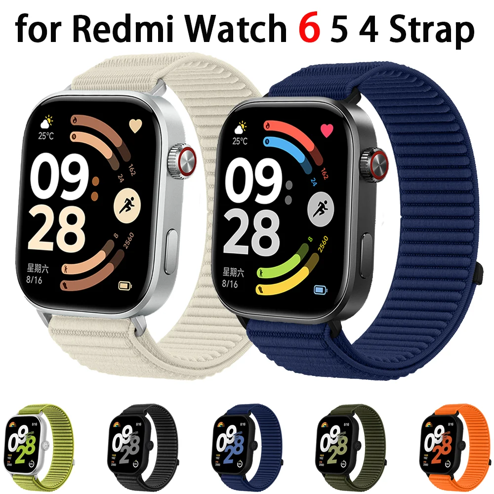 Metal Head Nylon Braided Loop Strap for Redmi Watch 6 5 4 Sports Breathable Bracelet Xiaomi Mi Band 10 Pro 9 Pro 8 Pro Wristband