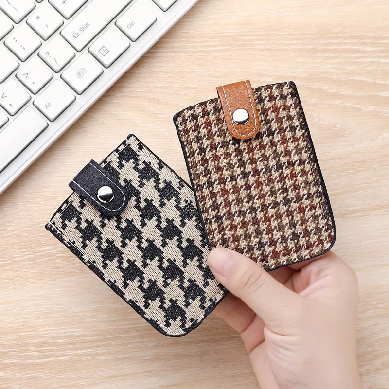 Pull-out Multi-slot Card Holder, Ultra-thin Portable Large Capacity Houndstooth Card Case for Women,Fits ID Cards and Bank Cards