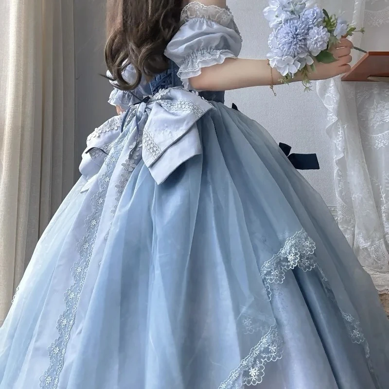 High Waist Slim Fit Blue Lolita Dress - Japanese Sweet Fairy Princess Costume, Long Puffy Evening Gown for Birthday Wedding 2026