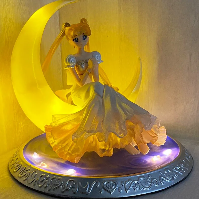 Anime Figure Sailor Moon Ornament  Aesthetic Figure Model Glowing Night Light Room Desktop Decoration Doll Toy Children Gift