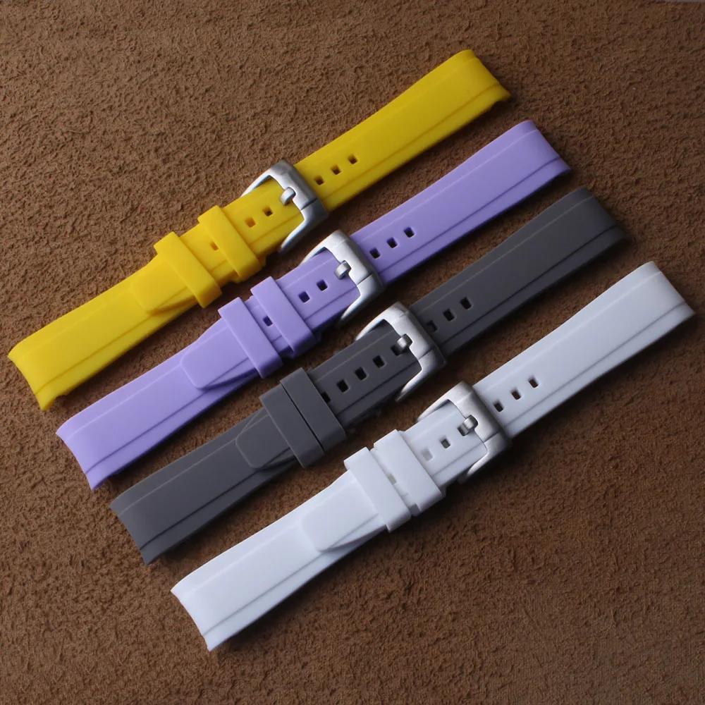 Curved Strap 20mm Rubber Watchband for Swatch Moonwatch X Omega Watch Accessories Grey Yellow White Color Watch Band Waterproof