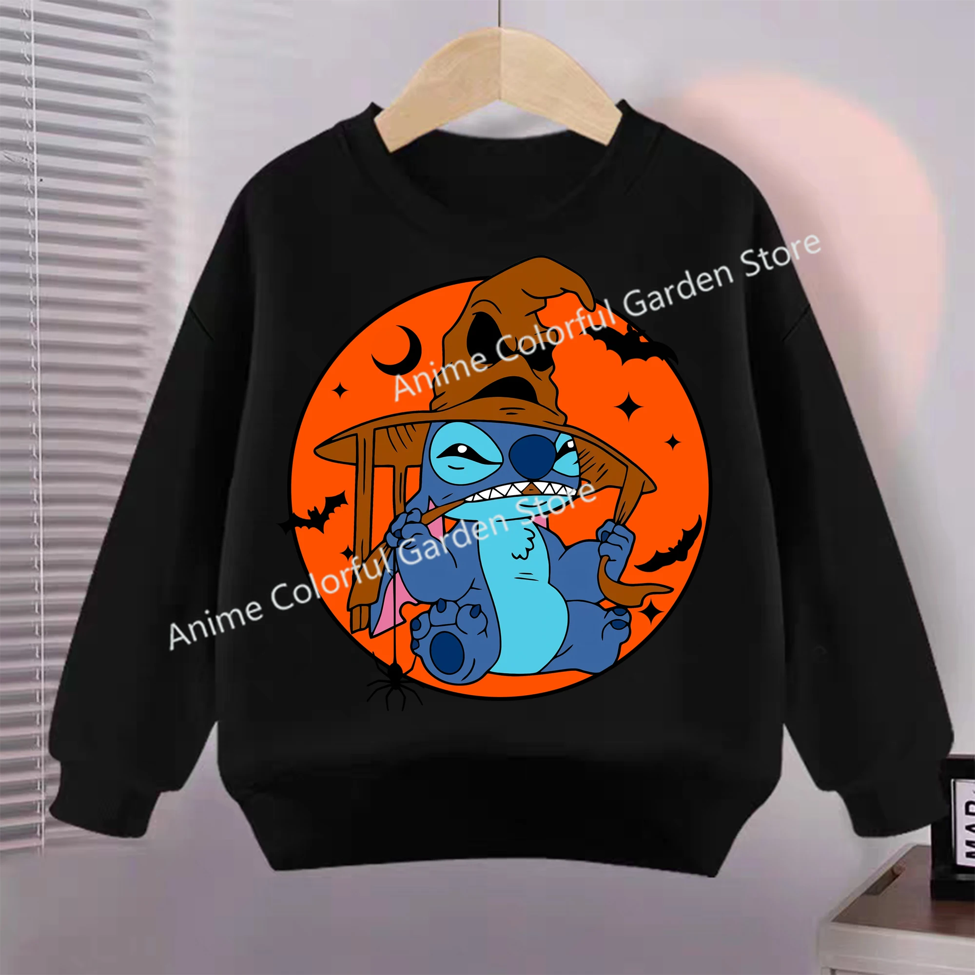 Halloween Disney Stitch  Sweatshirts for Children Kawaii Pullover Boys Girls Cartoon Cute Hoodies Fashion Sweat Kids Clothes