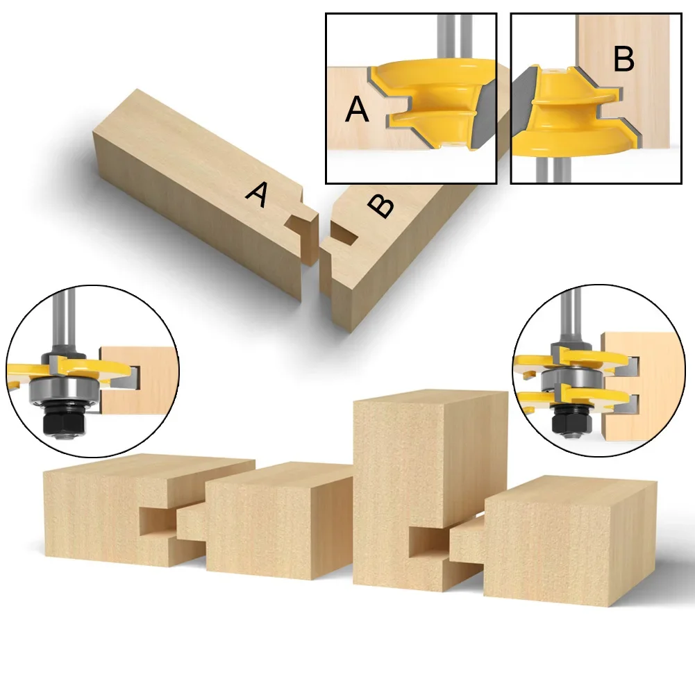 3 pc 8mm Shank high quality Tongue & Groove Joint Assembly Router Bit Set 45 Degree Lock Miter Rout3/4