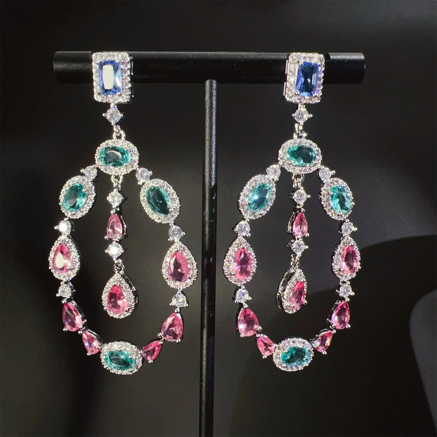 

colorful zirconia dangling earrings oval shape circle pendant women jewelry