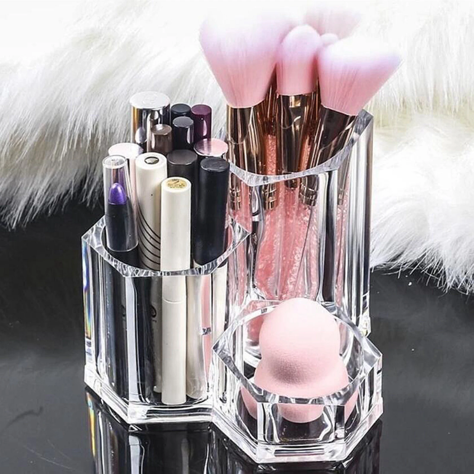 Organizador de cosméticos transparente, caja de almacenamiento para brochas de maquillaje, lápices labiales