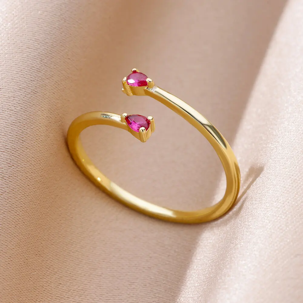 

Water Drop Zircon Rings for Women Opening Gold Color Stainless Steel Ring 2024 Lady's Luxury Brand Wedding Jewelry anillos mujer