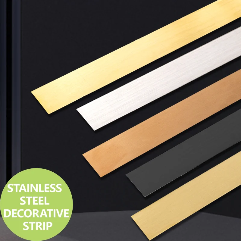 3-Meter-Long Self-Adhesive Stainless Steel Decorative Strip, Suitable For Indoor Wall Edge Sealing, With Self-Adhesive backing.