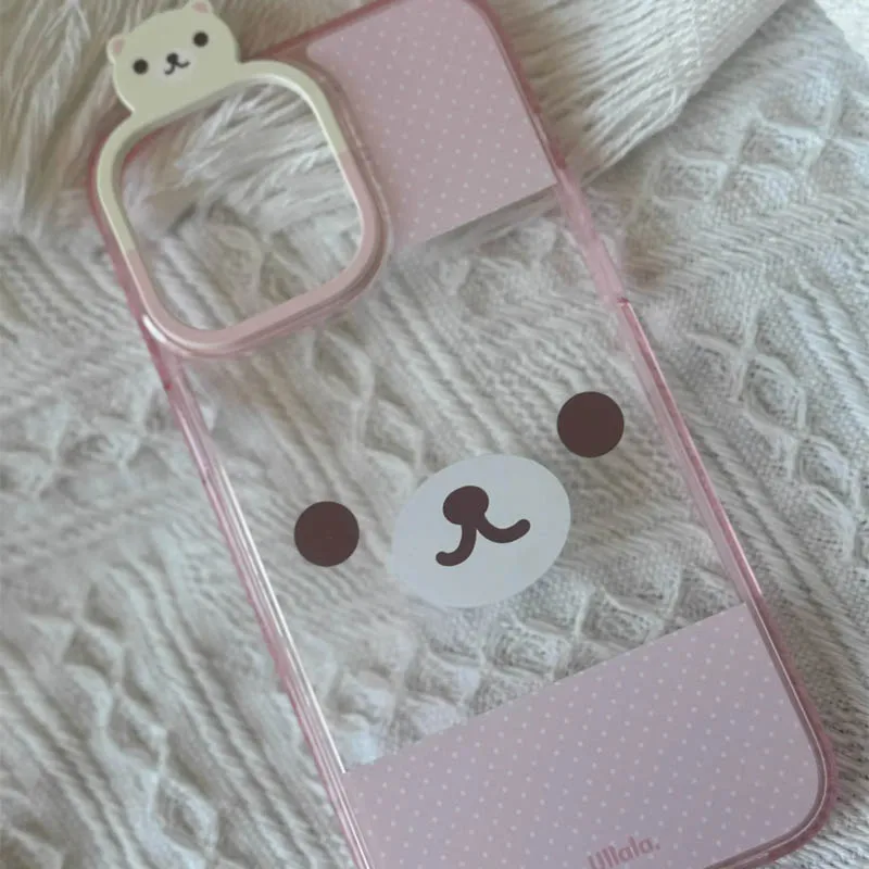 New Kawaii Cute Rilakkuma Mobile Phone Shell Iphone15/14/13Pro/promax Transparent Soft Shell With Keychain Christmas Gift