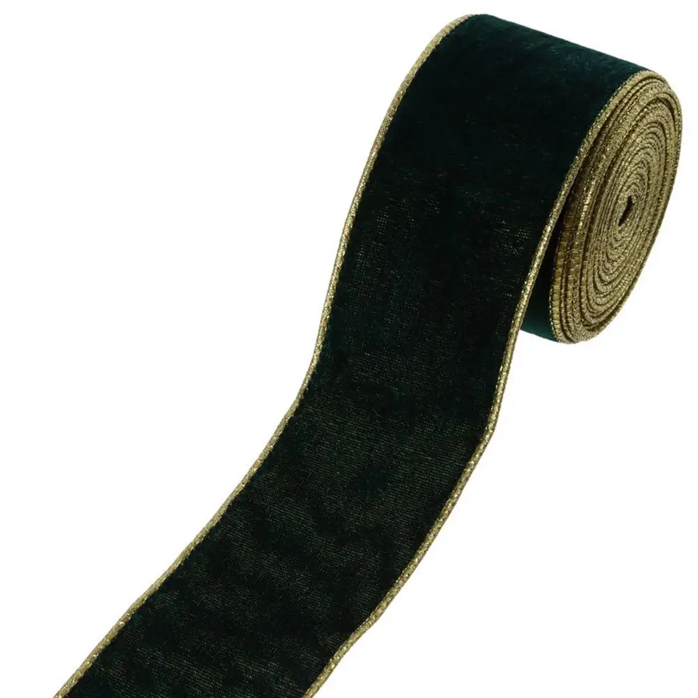10 Yards 2.5 Inch Wide Velvet Ribbon Golden Edge Red Golden Edge Ribbon Velvet Green Wired Ribbon for DIY Art Crafts