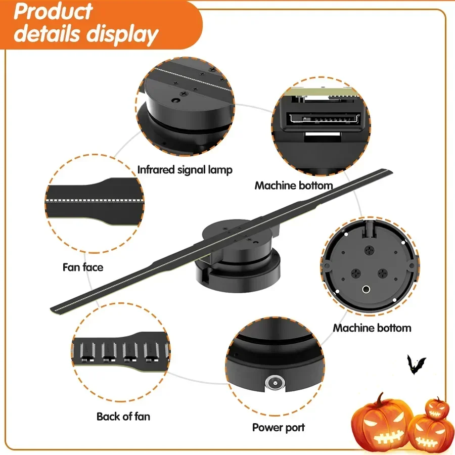 Wentylator Holograficzny 3D 42cm Wifi Pilot Zdalnego Sterowania Własne Ikony DIY Wideo LOGO Neon LED Obrotowy Wyświetlacz REKLAMA Projektor Holograficzny 3D