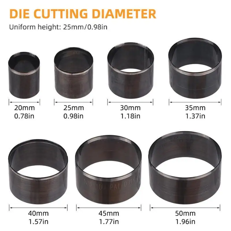 Leder-Schneidewerkzeug 7-teilig, Industriequalität, Kohlenstoffstahl, Rundschneider für die Herstellung kleiner Waren – Detail 4