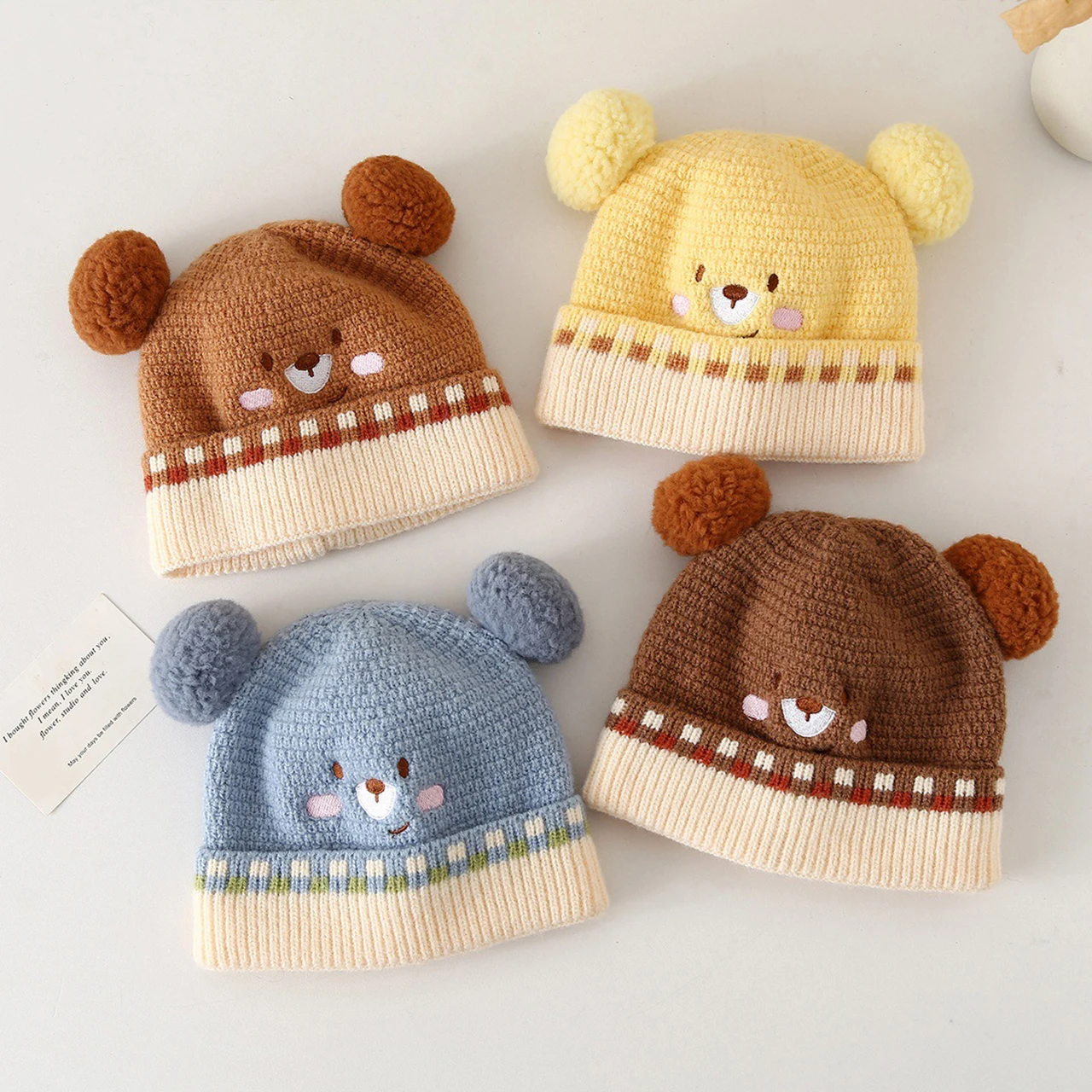 الشتاء الدافئة الطفل متماسكة قبعة مزدوجة أفخم الكرة الرضع قبعة لطيف الكرتون الاطفال البلوز قبعة 3-36Mont صبي فتاة الصوفية الكروشيه بونيه