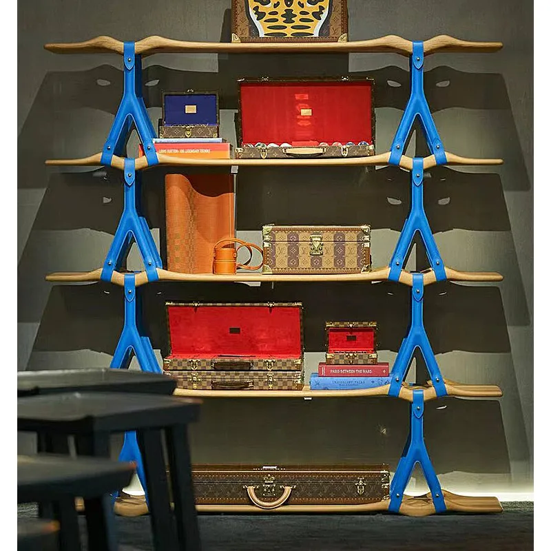 Italian High-end Creative Vertical Solid Wood Bookshelf Living Room Modern Simple High-end Fashion Multi-layer Shelf