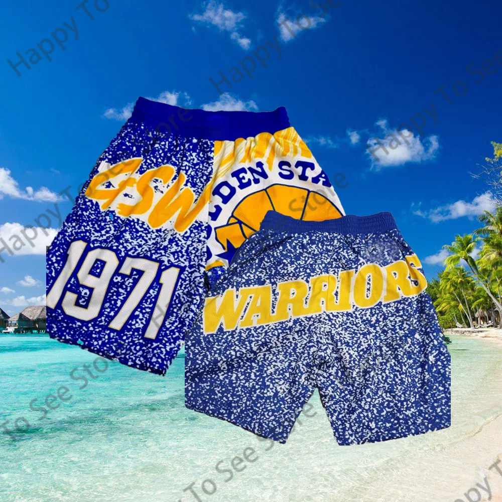 Mitchell And Ness Gs Children's And Adult's Outdoor 3d Printed Beach Shorts Trendy Loose And Comfortable Warriors Shorts Unisex