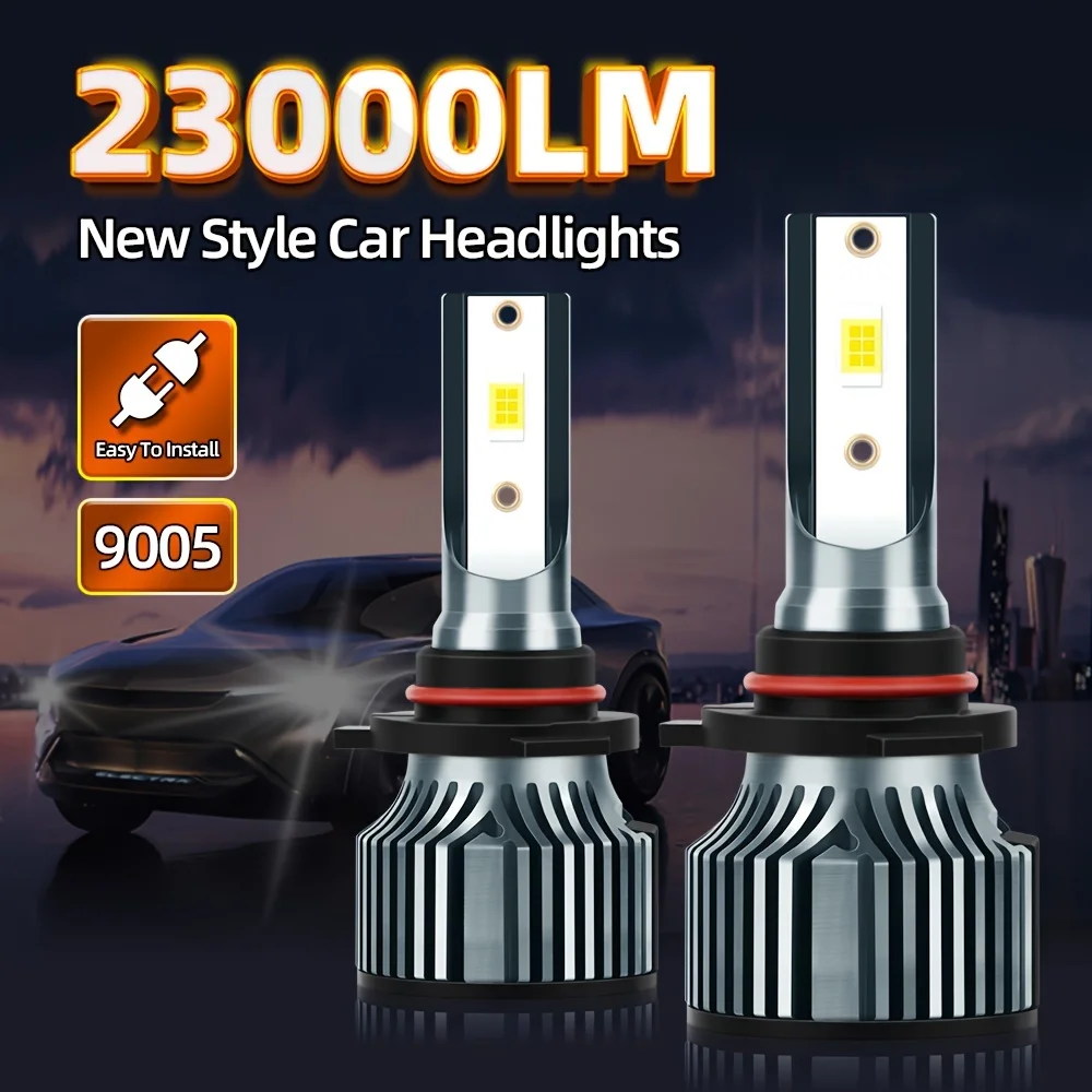 roadsun 2pcs LED 9005 HB3 Car Headlights High Low Beam, 23000LM 240W 6500K Cool White Super Bright Two-side CSP Chip 12V