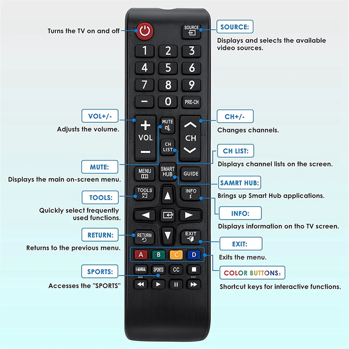 Remote Control for Samsung-TV-Remote All Samsung LCD LED HDTV 3D Smart TV BN59-01199F AA59-00666A AA59-00817A