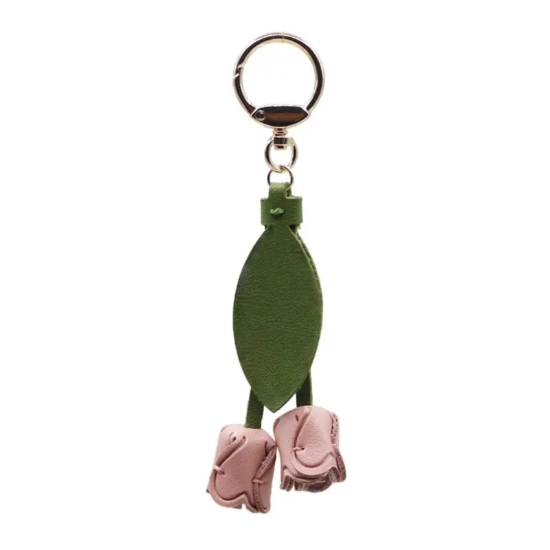 P9FE Trendy Tulpen Schlüsselanhänger Taschenanhänger Stil Robustes PU-Metall Modeschmuck Geschenk – Detail 3