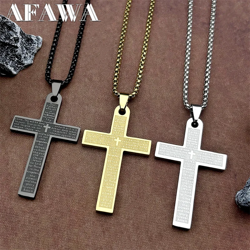 

Christian Bible Cross Pendant Necklace for Men Women Stainless Steel Gold Color Chain Necklace Religious Prayer Jesus Jewelry
