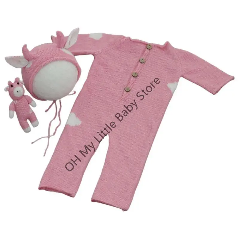 

M76C 3 шт. Детская вязаная коровая шляпа животное для куклы ручной работы ручной работы, мохер, Beani, Beani